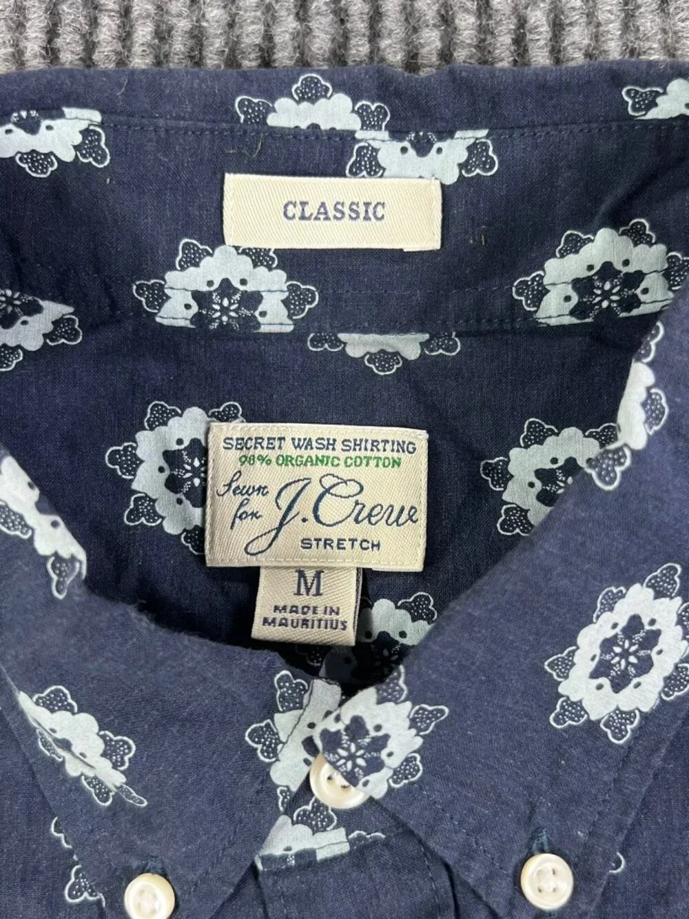 J.Crew Secret Wash Shirting Stretch Short Sleeve Floral Button Down Blue